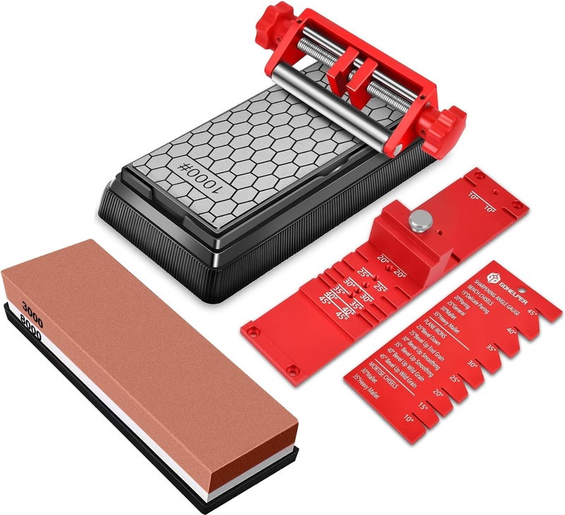 Gohelper Chisel Sharpening Jig with Diamond Sharpening Stone 400# 1000# 3000# 8000# Grit, Wood Honing Guide for Chisels and Planes Width 0.1" to 2.8" - Image 1